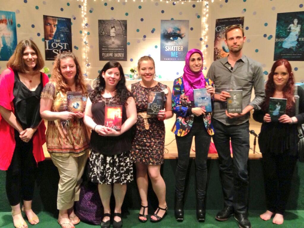 Authors after the "Beneath the Surface" panel! Here, from left, is our moderator Jenny Martin, Rae Carson, me, Tessa Gratton, Tahereh Mafi, Ransom Riggs, and Aimee Carter.